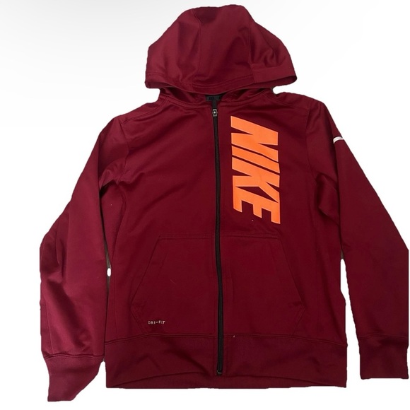 Nike Youth Maroon Full Zip Hoodie With Orange Logo Size Large - Picture 1 of 2